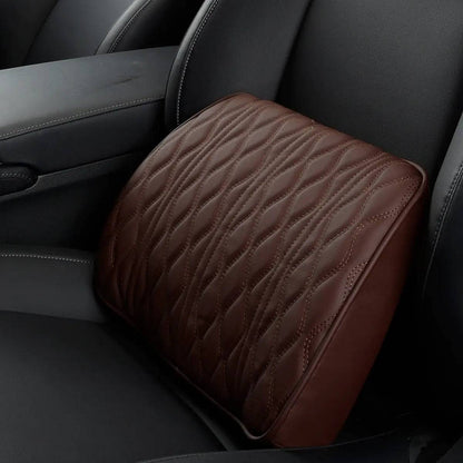 Luxury Leather Embroidered Lumbar Pillow & Neck Pillow Set Car Comfort MHRJ Coffee Lumbar Pillow 