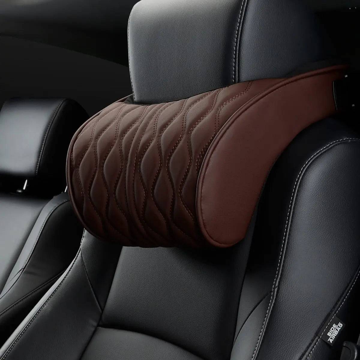 Luxury Leather Embroidered Lumbar Pillow & Neck Pillow Set Car Comfort MHRJ Coffee Neck Pillow 