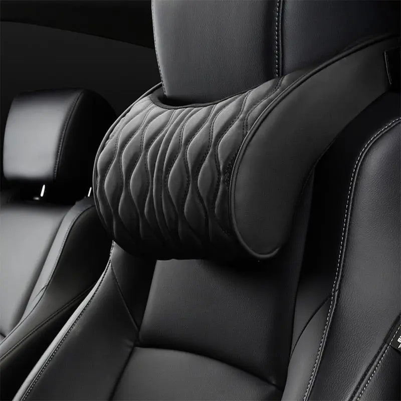 Luxury Leather Embroidered Lumbar Pillow & Neck Pillow Set Car Comfort MHRJ Black Neck Pillow 